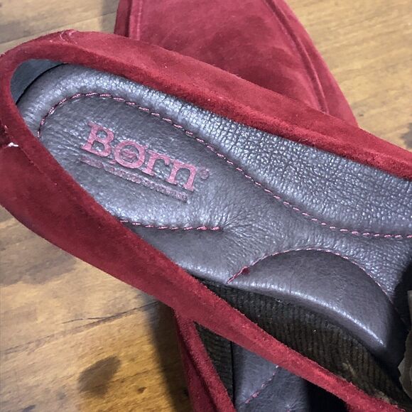 BORN Moccasin Loafers Women’s 10 Red Burgandy Suede Leather Slip On Holiday New - Picture 7 of 12